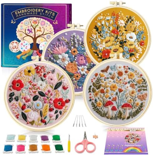 Huacan Embroidery Kit for Adults Beginners with 3 Hoops & Gift Box by Home