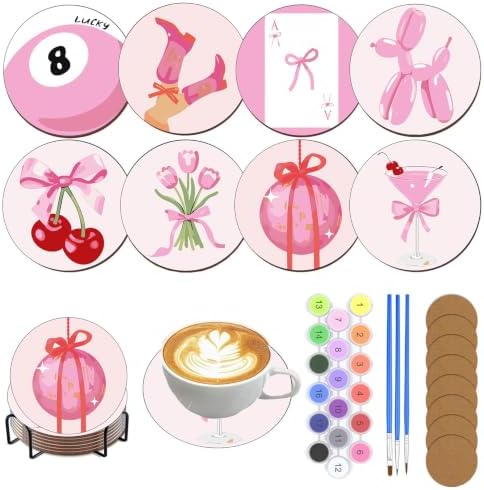 8 Pack Modern Paint by Numbers Kits Coasters with Holder Cork Pads by Unknown