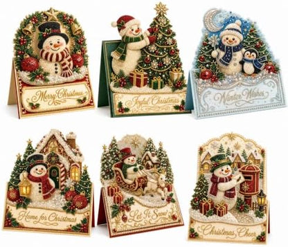 DIY Diamond Painting Greeting Cards - snowman 3D Pearl Art Christmas Party Cards, 6 Pcs Set with Envelopes, Handmade Holiday Craft Gift for Family & Friends by Unknown