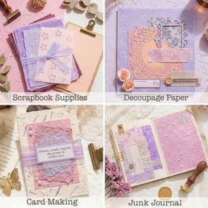 30 Pcs Handmade A5 Textured Scrapbook Paper and Mesh, Junk Journal Supplies - Image 4
