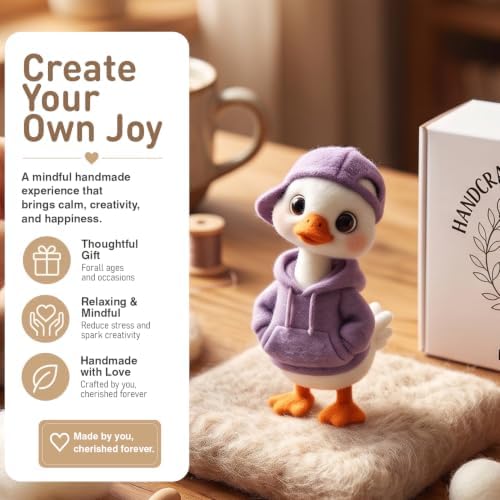 DIY Needle Felting Kit Cute White Duck in Purple Hoodie – Needle Felting Starter Kit with Fiber Roving, Needles, Felting Pad & Instructions | Felted Bird Character Kit for Beginners Adults - Image 2