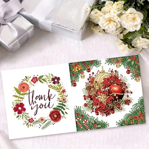 Christmas DIY Diamond Greeting Cards Set, 5D DIY Diamond Art Painting Christmas Style Greeting Card, DIY Christmas Card Making Kits for Family Friends Handmade Gift-#16-Poinsettia - Image 3