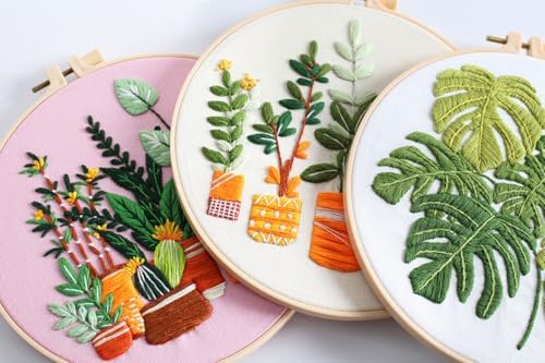 Konrisa Embroidery Kits for Adults Beginner, European Style Garden Plant Green Leaf Stamped Embroidery Starter Kit,DIY Sewing Practice, Needlepoint Cross Stitch Kit,Set of 3 - Image 7