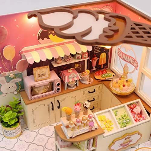CUTEROOM DIY Miniature House Kit - Mini Craft Rooms for Adults with LED Lights, Realistic Mini Dollhouse Kit Building Model Kit, Creative Home Decor Gift- Ice Cream Shop - Image 5