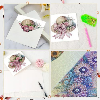 LazyFold 6Pcs DIY Diamond Art Painting Greeting Cards with Envelopes, Flower Hats All Occasion Note Card Kit for Women, Handmade Thank You Birthday Friendship Cards Gift - Image 4