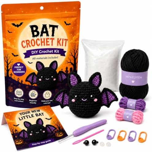 Halloween Bat Crochet Kit for Beginners, DIY Amigurumi Craft Kit by Handmade