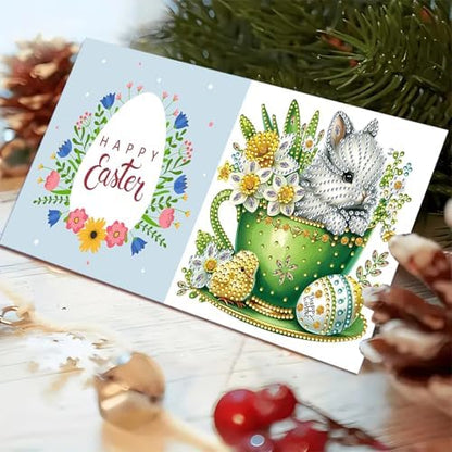DIY Diamond Greeting Cards Set, 5D DIY Diamond Art Painting Festival Style Greeting Card, DIY Christmas Card Making Kits for Family Friends Handmade Gift-#20-Teacup Bunny - Image 6