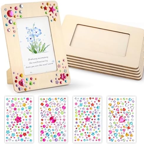 Lesnala 6 Pcs Unfinished Wood Picture Frame Crafts DIY Kits with Stickers by Lesnala