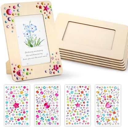 Lesnala 6 Pcs Unfinished Wood Picture Frame Crafts DIY Kits with Stickers by Lesnala