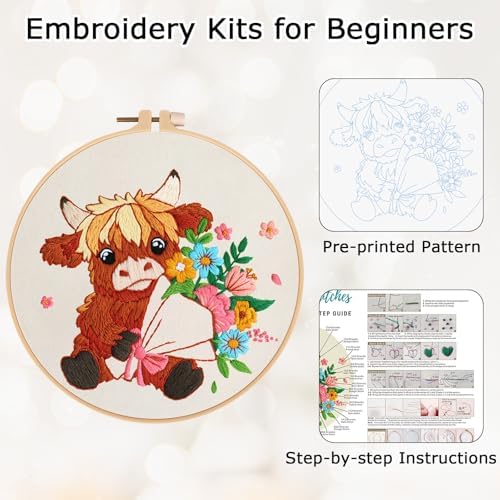 Nuberlic Highland Cow Embroidery Kit for Beginners - Image 5