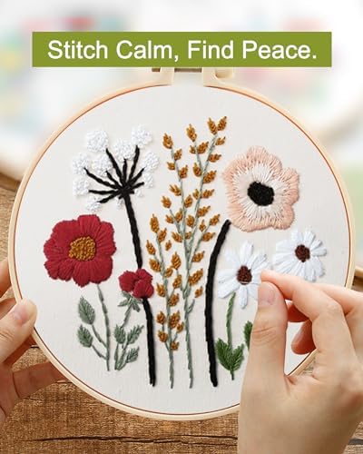 Santune 3 Sets Embroidery Kit,Cross Stitch Kits for Beginners,Needlepoint Kits for Adults with Easy Floral Pattern Hand Crafts,Hoop,Needle,Mothers Day Gifts - Image 5