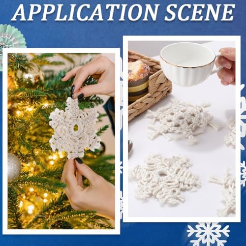 SUNNYCLUE DIY 4 Sets Macrame Kit Christmas Macrame Ornaments Macrame Snowflakes Winter Macrame Keychains with Instructions Macrame Kits for Beginners Adults DIY Wall Hangings Decoration - Image 6
