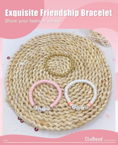 ClaBead Bracelet Making Kit - 3200Pcs Clay Beads With Gold and Letter Beads for Friendship Bracelets (Cute Pink) - Image 4