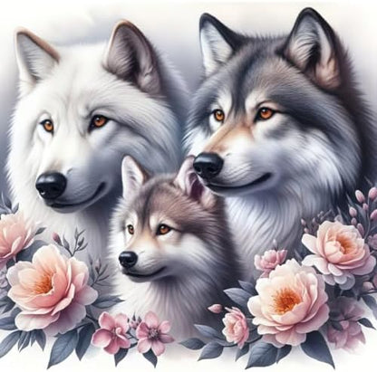 Mosaflare Wolf Family Stamped Cross Stitch Kits for Beginner 13.7x13.7 Inch by Mosaflare