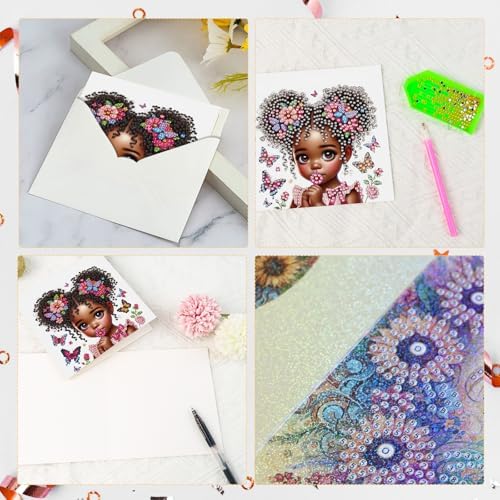 Focart 6 Pack Diamond Painting Greeting Card Kit of African American Beauty - Image 4