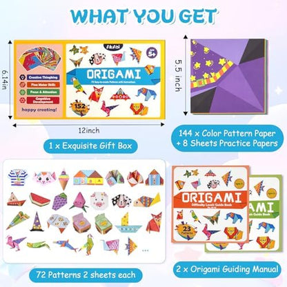 AluAbi 152-Sheet Origami Paper Kit with 72 Patterns & Instruction Book - Image 2