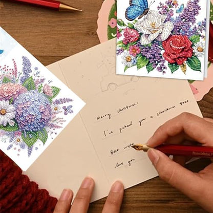 TDFERAN 8 Packs DIY Mosaic Kits for Adults Flowers Diamond Painting Cards Holiday Valentines Day Craft Making Kit Diamond Art with Envelopes Diamonds for Birthday Thanksgiving Day All Occasion Card - Image 6