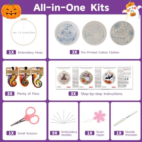 Halloween Embroidery Kit for Beginners with Pumpkin Ghost Patterns&Guide - Image 5