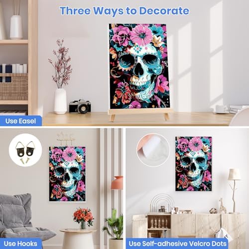 MXJSUA Floral Skull Framed Paint by Numbers for Adults Beginners, Easy Adults' Paint-by-Number Kits on Canvas with Easel, Acrylic Number Painting Crafts Gifts for Home Decor, 8x12 inch - Image 2