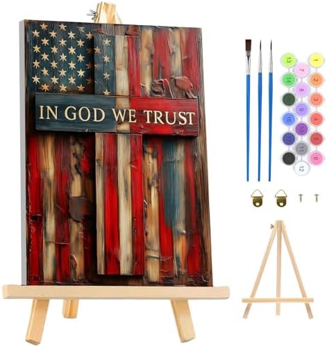 MAXBYE American Flag Framed Paint by Numbers Kits for Adults with Wooden Easel, Easy Adult Paint by Number Kits on Canvas, DIY Oil Paintings for Beginners Gift Home Wall Decor 10×14 Inch by MAXBYE