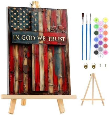 MAXBYE American Flag Framed Paint by Numbers Kits for Adults with Wooden Easel, Easy Adult Paint by Number Kits on Canvas, DIY Oil Paintings for Beginners Gift Home Wall Decor 10×14 Inch by MAXBYE