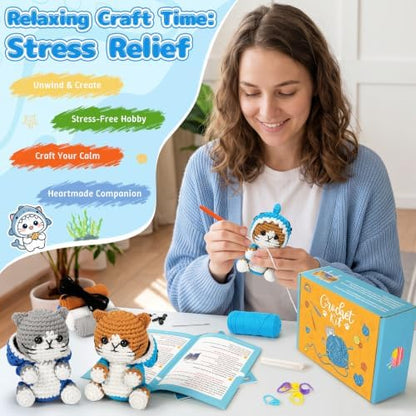 Fortuning's JDS Crochet Kit for Beginners, 2 PCS Shark Cat Crochet Kits - Image 5