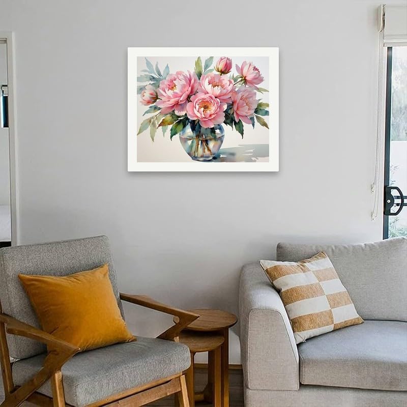 Peony Bloom Paint by Numbers Kit for Adults - DIY Pink Flowers in Glass Vase and Petals Falling Painting on Canvas 16x20 Inches, Acrylic Paint Set for Beginners, Art for Home Decoration Gift - Image 4