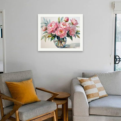 Peony Bloom Paint by Numbers Kit for Adults - DIY Pink Flowers in Glass Vase and Petals Falling Painting on Canvas 16x20 Inches, Acrylic Paint Set for Beginners, Art for Home Decoration Gift - Image 4