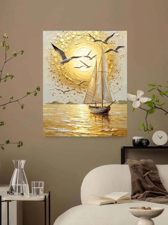 Golden Sunset Sailboat and Seagulls Paint by Numbers Kit for Adults Beginner 24colors 16x20 inch Framed - Image 3