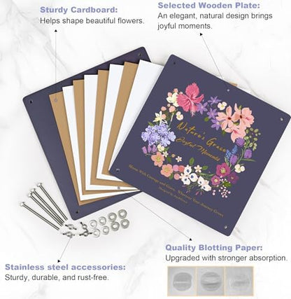 Joy&Grace Flower Press Kit for Adults, with Designed Cover and DIY Album, 10.9" x 10.9" 10 Layers Flower Preservation Kit, Plant Press and Large Plant Drying Toolkit (Color Box, Purple Navy) - Image 5