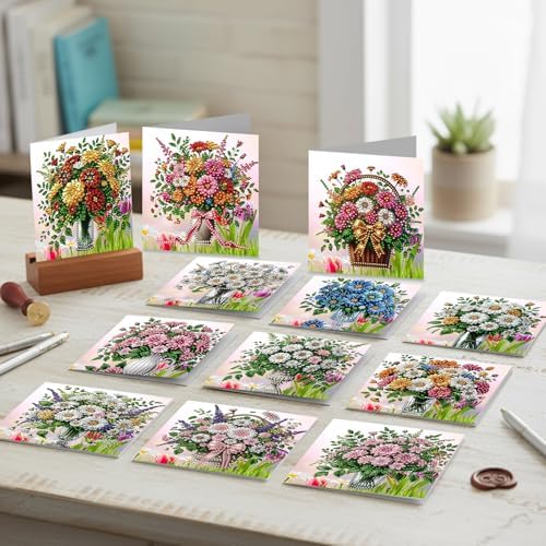 12Pack Flower Diamond Painting Greeting Card Kits DIY 5D Diamond Art with Envelopes & Rhinestones,Christmas Creative Birthday Gifts for Adults, Family, Friends (Christmas Decorations Flower) - Image 7