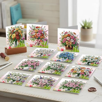 12Pack Flower Diamond Painting Greeting Card Kits DIY 5D Diamond Art with Envelopes & Rhinestones,Christmas Creative Birthday Gifts for Adults, Family, Friends (Christmas Decorations Flower) - Image 7
