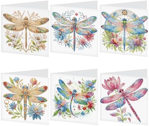 Tontut 6pcs 5D DIY Diamond Painting Kit Greeting Card,Diamond Handmade Greeting Card with Envelope, Holiday Gift Congratulations Colourful Dragonfly by Tontut