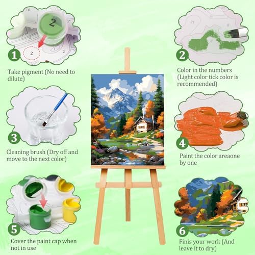AIRDEA Landscape Paint by Numbers for Adults 16x20in Mountains and Rivers Painting by Number Kits for Beginner Frameless Easy Acrylic Oil Painting on Canvas with Paints and Brushes - Image 6