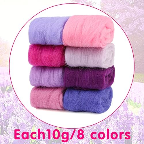 Wonvoc Needle Felting Wool 80 g, 8 Colors Nature Wool Roving, Purple - Image 2