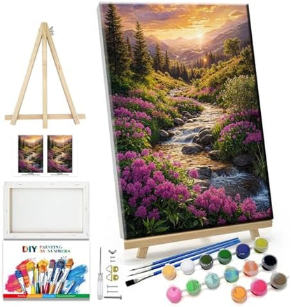 JOOZ Landscape Paint by Number for Adults Beginner with Frame Paint by Number Kits Sunsets on Canvas with Easel DIY Digital Oil Painting for Home Wall Decor Gifts 7.87x11.81 Inch by Jooz