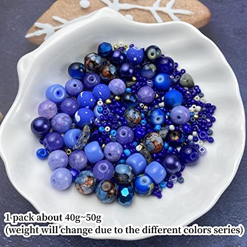 Assorted Glass Resin Beads Multi Size Colors Smooth Cracked Gravel Millet Spacer Beads for Bracelets Necklace Earring DIY Jewelry Making Craft (Deep Blue Series) - Image 2