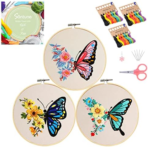 Santune 3 Pack Embroidery Kit for Beginners Adults Cross Stitch Kits with Butterfly Patterns and Instructions,DIY Hand Crafts with 1 Hoop,Threads and 6 Needles - Image 7