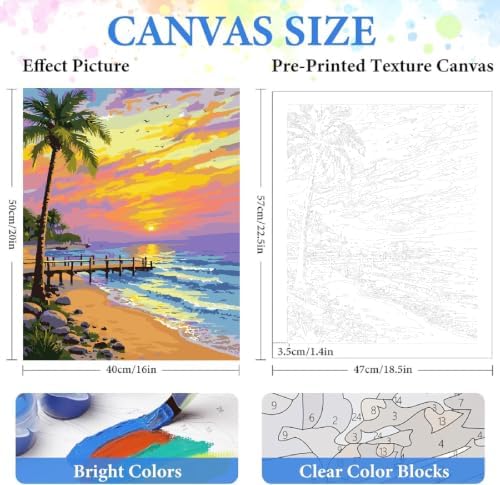 ZRIZQ Beach Paint by Numbers Kit for Adults Beginner,Sunset,16x20 - Image 2