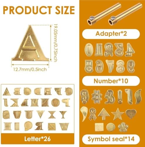 Wood Burning Letters 52Pcs Wood Burning Tip Set Letter Wood Burning Tool Brass Alphabet Number Template Symbol Pyrography Head Tools for Leather Wooden Burner Craft DIY - Image 2
