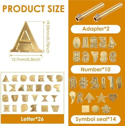 52Pcs Wood Burning Tip Set Letter Wood Burning Tool Brass Alphabet Number Template Symbol Pyrography Head Tools - Image 2