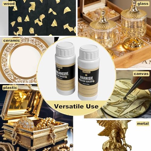 200 Pieces Blue Gold Leaf Sheets,Complete Gilding Adhesive Kit for Leaf - Image 6