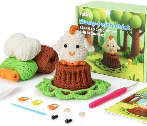 Totiro Crochet Kit for Beginners, Chicken Amigurumi Starter Kit, Easy DIY Craft Set with Step-by-Step Video Tutorials, Coaster Crochet Pattern Learning Kit for Teens Adults Birthday Gift by YourDestinationforFun