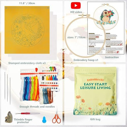 LX LERMX Embroidery Kits for Beginners, Adult Starter Cross Stitch Kit Needlepoint Complete DIY Kit with Unique Patterns, Hoop, Colorful Threads, Tools, Step by Step Instructions & Video Tutorial - Image 4