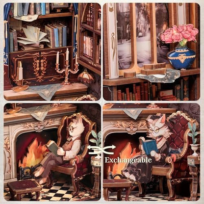 Book Nook Kit Cat Miniature House Kit - Count Cat's Study - Image 6