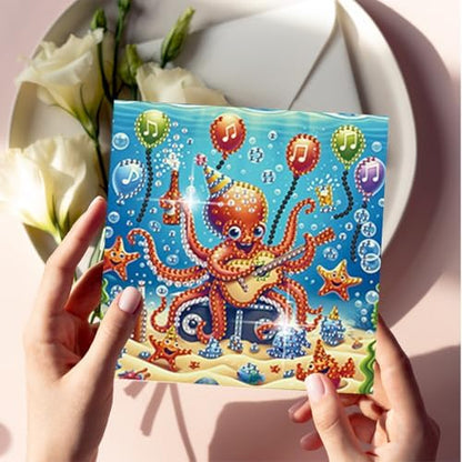 jinglinhh 6pcs Diamond Art Painting Birthday Cake Ocean Lobster Shark Dolphin Sea Turtle Shark Greeting Cards with Envelopes, DIY Card Making Kits for Adults, Diamond Art Christmas Cards Craft Gifts - Image 7