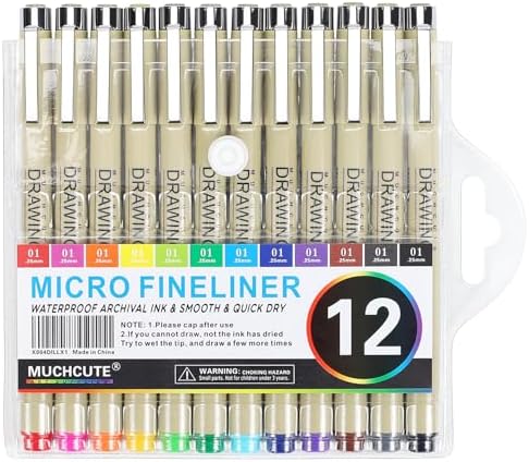 Muchcute 01 Micro Fineliner Drawing Art Pen,12 Colors 0.25mm No Bleed Bible - Image 7