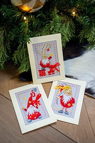 Vervaco Counted Cross Stitch Greeting Card Kit 4.2"X6" 3/Pk-Christmas Gnomes on Aida (14 Count) -V0185078 - Image 2
