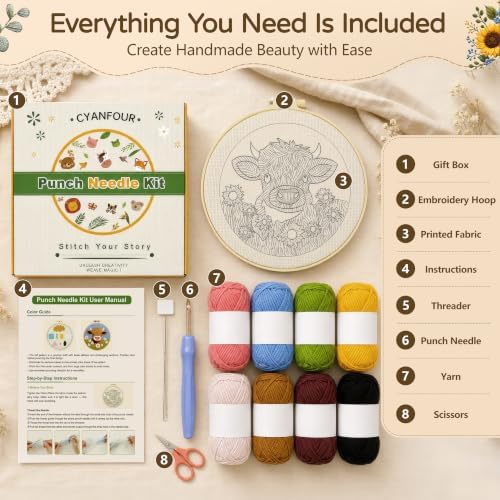 CYANFOUR Punch Needle Kit for Beginners, Highland Cow Punch Needle Kits - Image 2