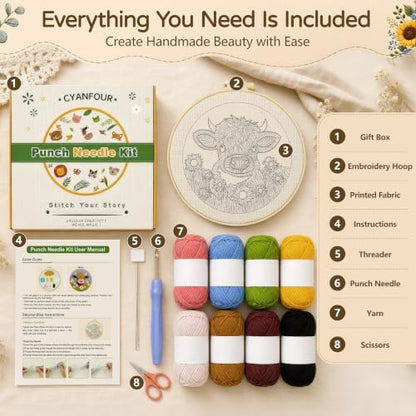 CYANFOUR Punch Needle Kit for Beginners, Highland Cow Punch Needle Kits - Image 2